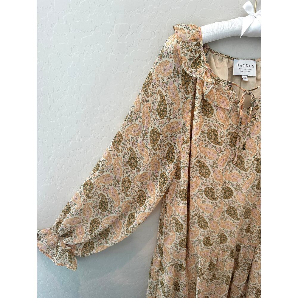 HAYDEN Floral Paisley Midi Dress Boho Cottagecore Ruffle Long Sleeve | Large - Picture 4 of 7